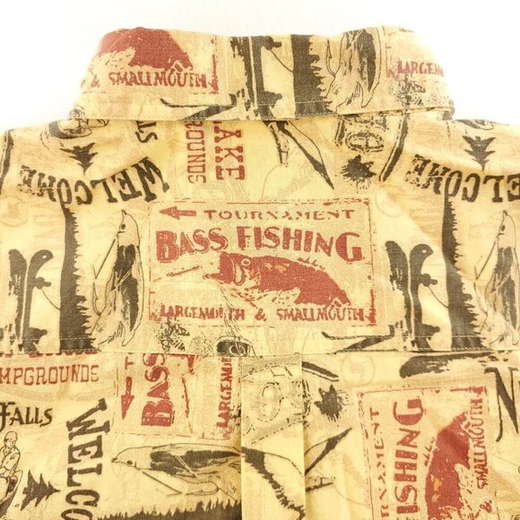 Woolrich Niagara Falls Bass Fishing All Over Print Campground Shirt Men Large - Picture 6 of 12